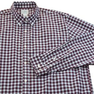LL‎ Bean Mens XL Regular Burgundy Plaid Button Down Long Sleeve Shirt Cotton